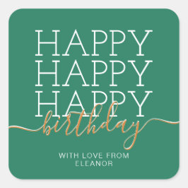 緑モダンハッピーバースデー スクエアシール