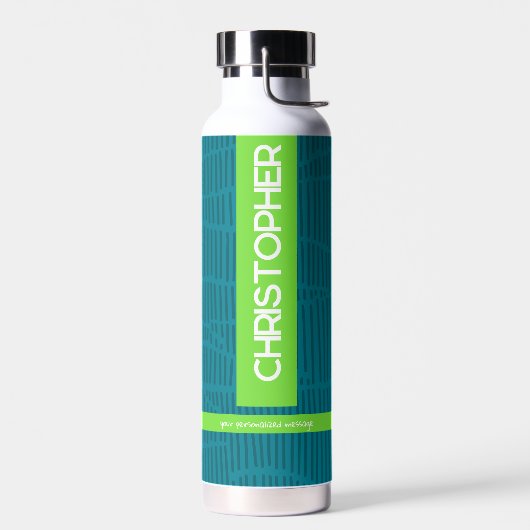 緑モダンパーソナライズされた名 ウォーターボトル (左面)