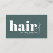 緑モダンフェイクはっきりした銀はさみ美容師 名刺 (正面)