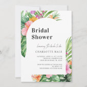 緑モダンフローラ熱帯ブライダルシャワー 招待状 (正面)