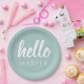 緑モダンミニマルと白こんにちは ペーパープレート (パーティー)