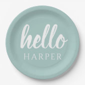 緑モダンミニマルと白こんにちは ペーパープレート (正面)
