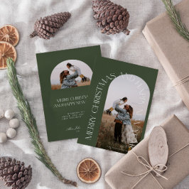 緑モダンミニマルのアーチ2写真メリークリスマス シーズンカード