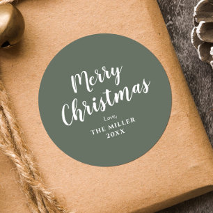 緑モダンミニマルのメリークリスマス一家 ラウンドシール