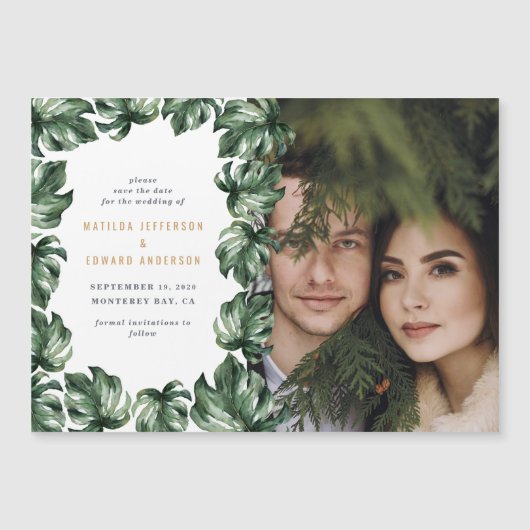 緑モダンミニマルの熱帯のヤシ結婚写真 (正面)