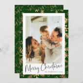 緑モダンミニマルの金ゴールド写真クリスマス シーズンカード (正面/裏面)