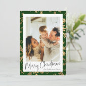 緑モダンミニマルの金ゴールド写真クリスマス シーズンカード (スタンド正面)