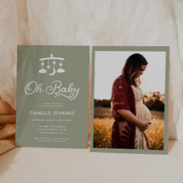 緑モダンミニマルセージOh赤ちゃんシャワー 招待状