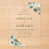 緑モダンミニマル葉婚約パーティ アクリル招待状 (正面)