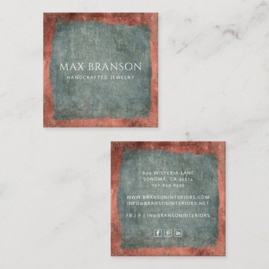 緑モダンミニマル銅ジュエリー設計者 スクエア名刺 (正面/裏面)