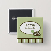 緑モダン亀の赤ちゃんシャワー名タグボタン 缶バッジ (正面&裏面)