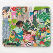 緑モダン人園芸イラストレーション マウスパッド (正面)