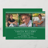 緑モダン写真コラージュ卒業党 招待状 (正面/裏面)