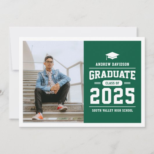 緑モダン写真卒業 案内状 (正面)