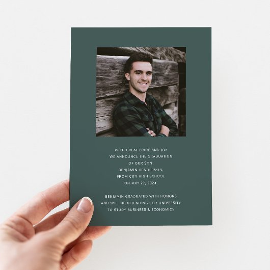 緑モダン写真卒業 案内状