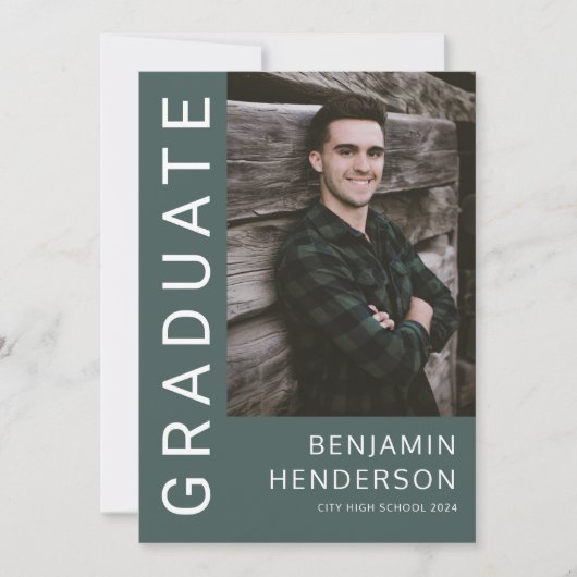 緑モダン写真卒業 案内状 (正面)