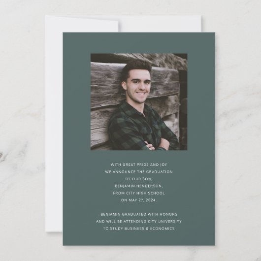 緑モダン写真卒業 案内状 (裏面)