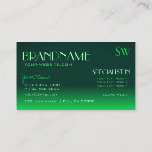 緑モダン勾配鏡フォントモノグラクラシックム 名刺 (裏面)