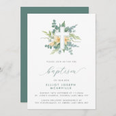 緑モダン十字型バプテスマ 招待状 (正面/裏面)