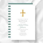 緑モダン十字宗教少年バプテスマ 招待状