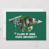 緑モダン卒業形状写真コラージュパーティー 招待状 (正面)