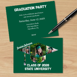 緑モダン卒業形状写真コラージュパーティー 招待状