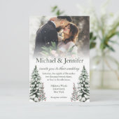 緑モダン台冬の結婚式の写真 招待状 (スタンド正面)