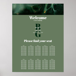 緑モダン大理石モノグラム結婚の座席表 ポスター