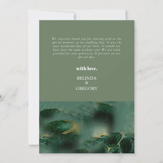 緑モダン大理石モノグラム結婚ズ サンキューカード (裏面)