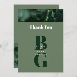 緑モダン大理石モノグラム結婚ズ サンキューカード