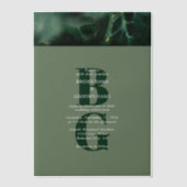 緑モダン大理石モノグラム結婚ズ ベラム紙招待状 (正面)