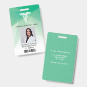 緑モダン幾何学登録ナース写真ID バッジ (正面＆裏面)