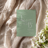 緑モダン幾何学的イニシャル結婚式の招待 招待状