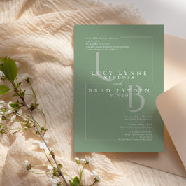 緑モダン幾何学的イニシャル結婚式の招待 招待状