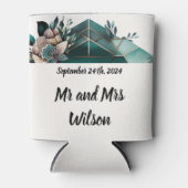 緑モダン幾何学的デザインピンクの花 缶クーラー (正面)