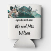 緑モダン幾何学的デザインピンクの花 缶クーラー (裏面)