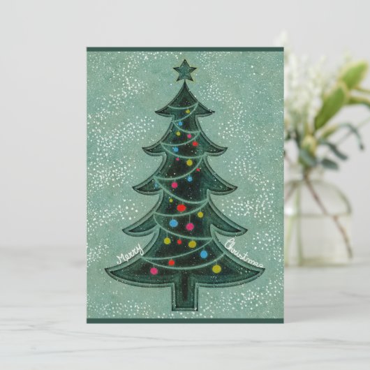 緑モダン幾何学的メリークリスマスツリー写真 シーズンカード (スタンド正面)