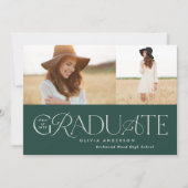 緑モダン幾何学2フォトアーチ卒業 案内状 (正面)