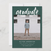 緑モダン文写真スタイリッシュ卒業 招待状 (正面)