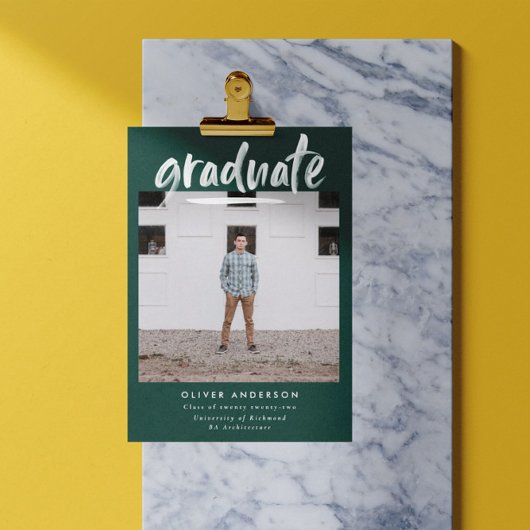 緑モダン文写真スタイリッシュ卒業 招待状