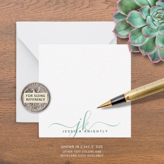 緑モダン文字モノグラムイニシャルミニマル ノートカード