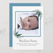 緑モダン新生児ボーイフォト誕生 案内状 (正面/裏面)