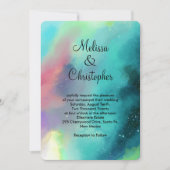 緑モダン星雲の水色抽象芸術結婚 招待状 (正面)