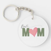 緑モダン最高のの母ピンクのハート母の日 キーホルダー (正面)