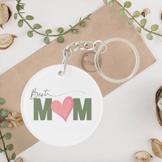 緑モダン最高のの母ピンクのハート母の日 キーホルダー