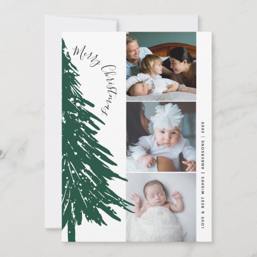 緑モダン松メリークリスマスフォトストリップ シーズンカード (正面)