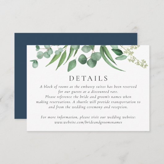 緑モダン枠ユーカリ植物学詳細 招待状 (正面/裏面)