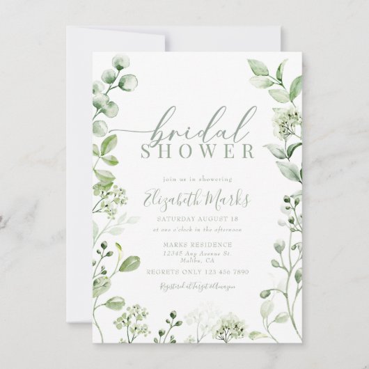 緑モダン植物学ブライダルシャワー 招待状 (正面)