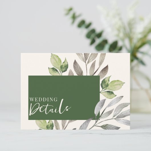 緑モダン植物学QRコー結婚ド エンクロージャーカード (スタンド正面)