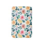 緑モダン植物性赤面ピンク花柄 バスマット (正面縦)